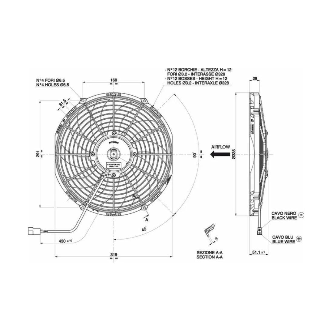 SPAL 10" (255mm) Cooling Fan VA11-AP7/C-57S (12v / 844 cfm / Pushing)