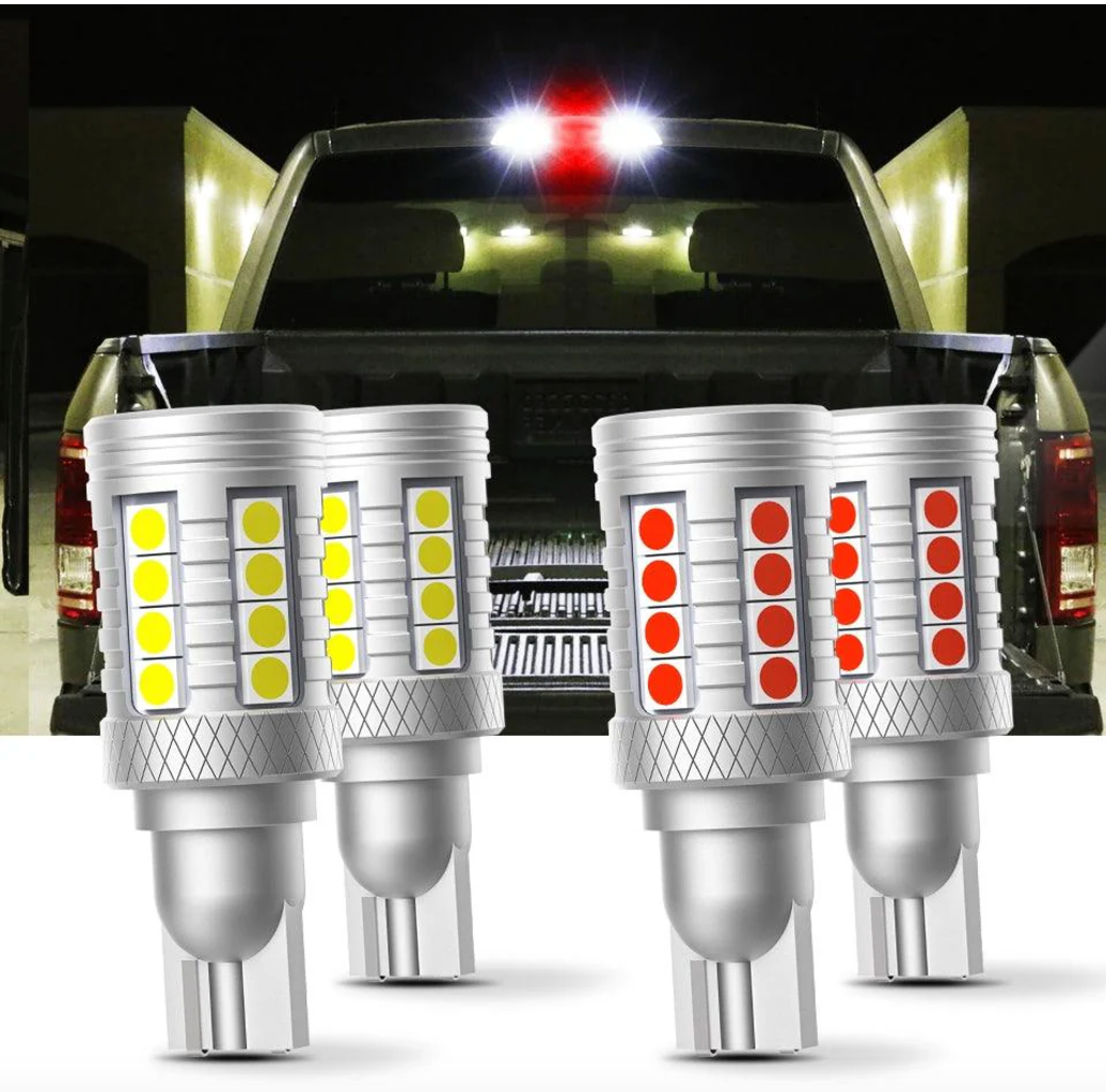 921 912 LED Bulbs Cargo Light High Mount Stop 3rd Brake Light Combo, White & Strobe Red Kit | 4 Bulbs