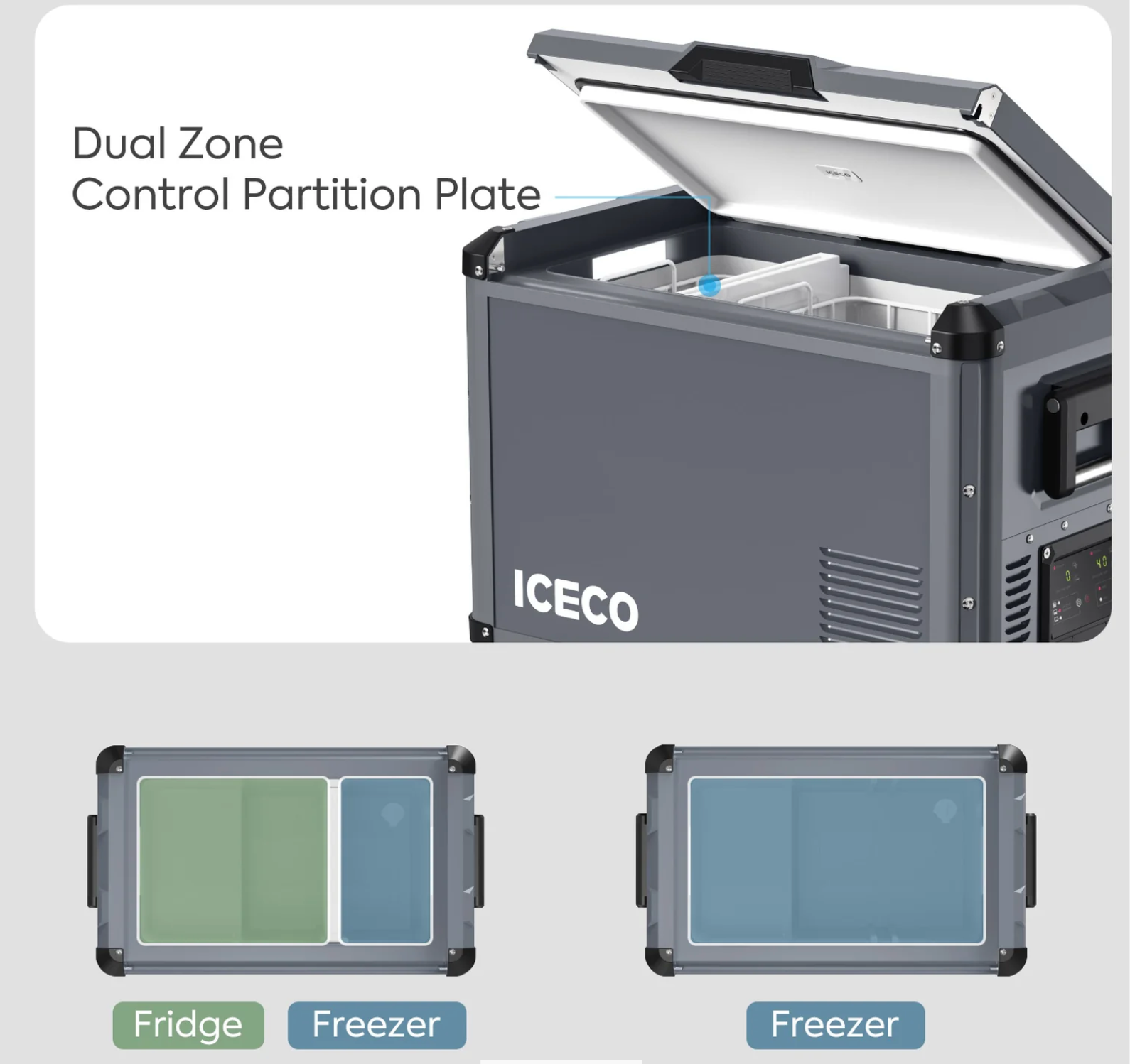 VL45ProD Dual Zone Portable Freezer - Gray | ICECO ثلاجة اسيكو