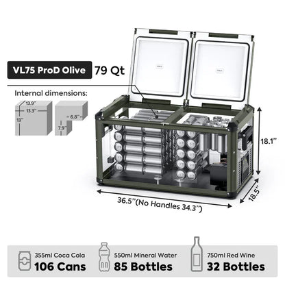 79.2QT VL75ProD Olive 12V Heavy Duty Metal Fridge Freezer| ICECO ثلاجة-كرتون مفتوح -Open Box عرض