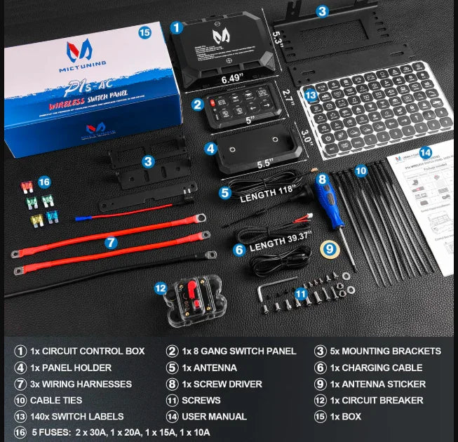 Wireless Cordless 8 Gang RGB Switch Panel P1s-AC, 5-Level Brightness, Multifunction Removable Panel
