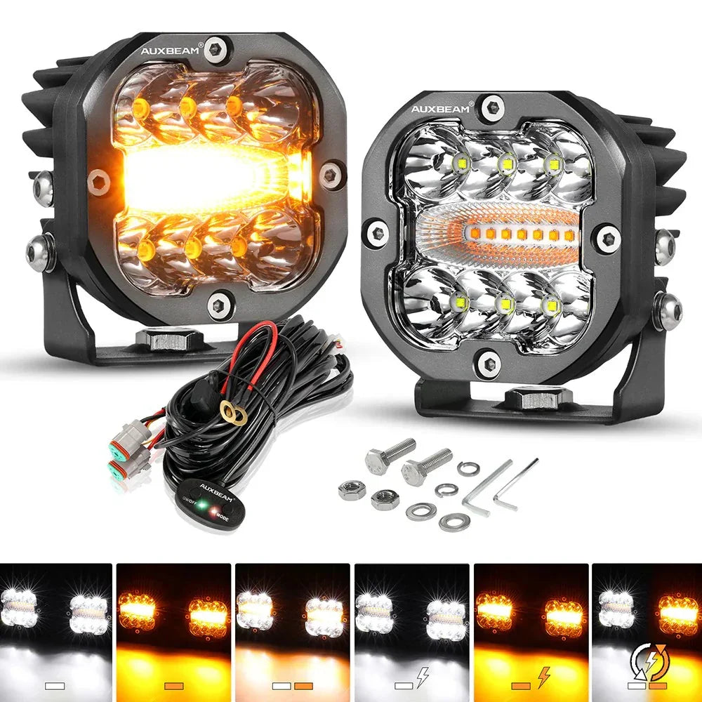 (2PCS/SET) 3 INCH 96W 9600LM LED PODS 6 MODES WHITE AMBER FLASHING LED DRIVING LIGHTS