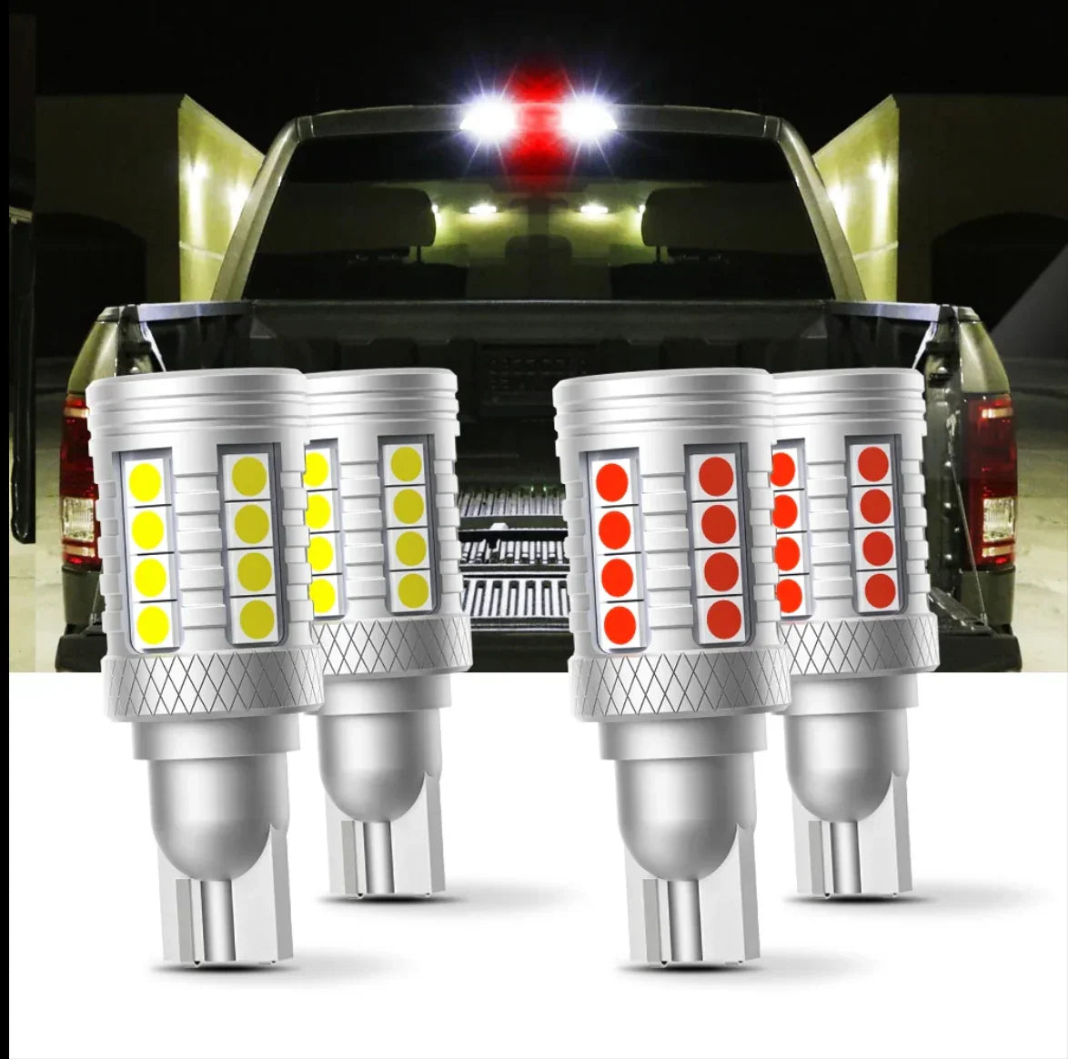 921 912 LED BULBS CARGO LIGHT HIGH MOUNT STOP 3RD BRAKE LIGHT COMBO, WHITE & STROBE RED KIT | 4 BULBS