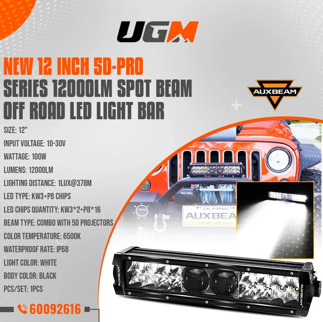 12 INCH 5D-PRO SERIES 12000LM SPOT BEAM OFF ROAD LED LIGHT BAR