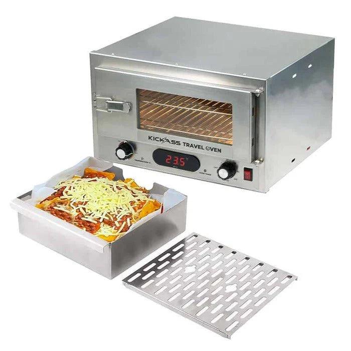 KickAss 12V 130W Portable Travel Oven Small - Glass Door, Thermometer & Tray