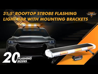 31.5" ROOFTOP STROBE FLASHING LIGHT BAR WITH MOUNTING BRACKETS 20 FLASHING MODES EMERGENCY SAFETY WARNING CAUTION BEACON LIGHTS